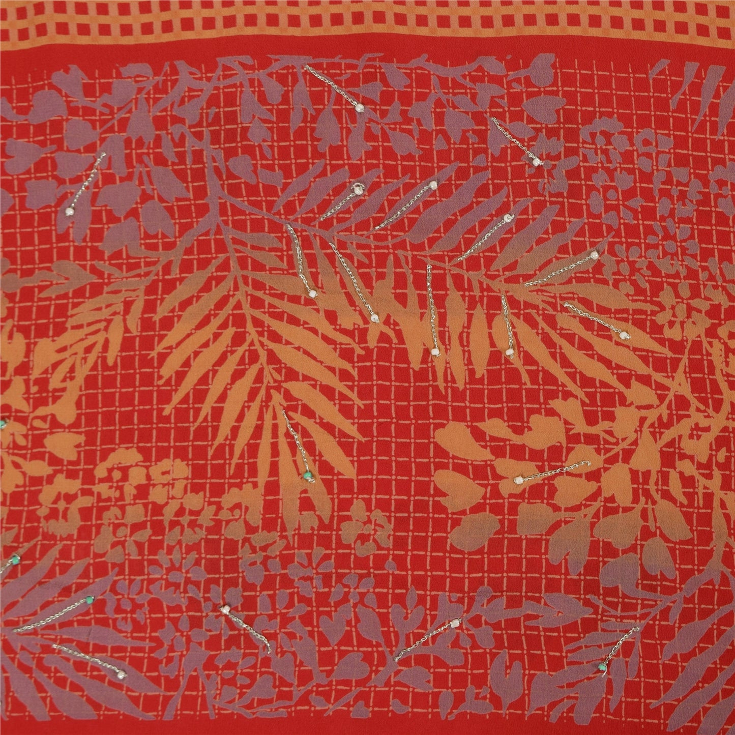 Sanskriti Vintage Sarees Pure Crepe Hand Beaded Tie-Dye Printed Sari 5+yd Sustainable Fabric