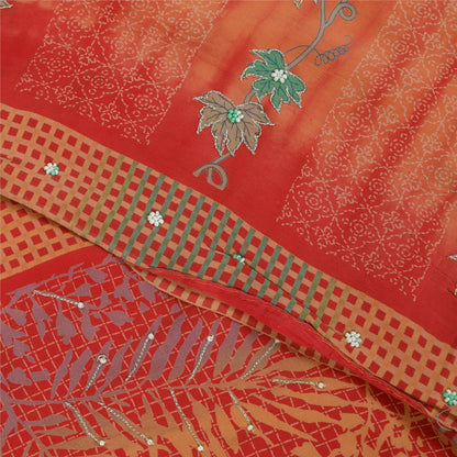 Sanskriti Vintage Sarees Pure Crepe Hand Beaded Tie-Dye Printed Sari 5+yd Sustainable Fabric