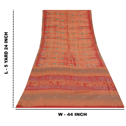 Sanskriti Vintage Sarees Pure Crepe Hand Beaded Tie-Dye Printed Sari 5+yd Sustainable Fabric