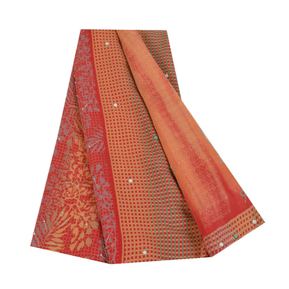 Sanskriti Vintage Sarees Pure Crepe Hand Beaded Tie-Dye Printed Sari 5+yd Sustainable Fabric
