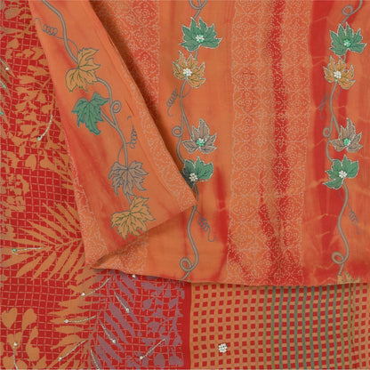 Sanskriti Vintage Sarees Pure Crepe Hand Beaded Tie-Dye Printed Sari 5+yd Sustainable Fabric
