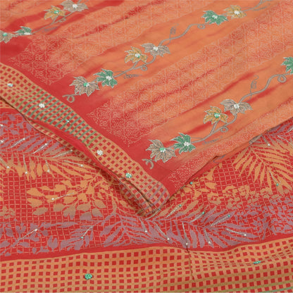 Sanskriti Vintage Sarees Pure Crepe Hand Beaded Tie-Dye Printed Sari 5+yd Sustainable Fabric
