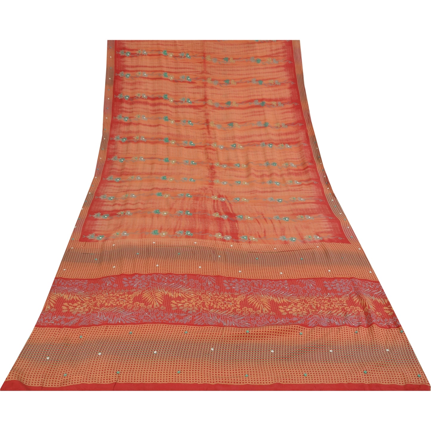 Sanskriti Vintage Sarees Pure Crepe Hand Beaded Tie-Dye Printed Sari 5+yd Sustainable Fabric