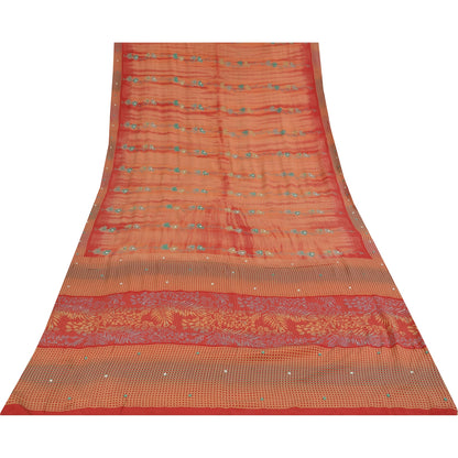 Sanskriti Vintage Sarees Pure Crepe Hand Beaded Tie-Dye Printed Sari 5+yd Sustainable Fabric