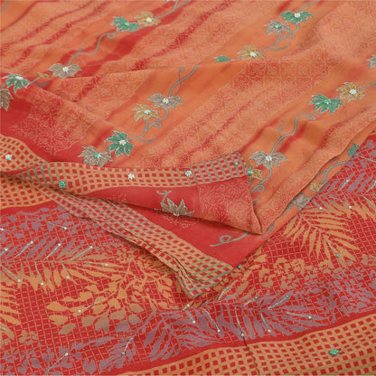 Sanskriti Vintage Sarees Pure Crepe Hand Beaded Tie-Dye Printed Sari 5+yd Sustainable Fabric