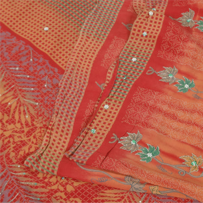 Sanskriti Vintage Sarees Pure Crepe Hand Beaded Tie-Dye Printed Sari 5+yd Sustainable Fabric