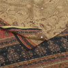 Sanskriti Vintage Sarees Brown Hand Beaded Pure Crepe Printed Sari 5+yd Fabric