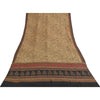 Sanskriti Vintage Sarees Brown Hand Beaded Pure Crepe Printed Sari 5+yd Fabric