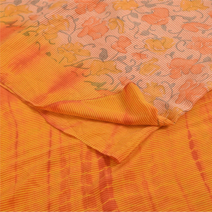 Sanskriti Vintage Sarees Pink & Orange Tie-Dye Pure Crepe Print Sari 5+yd Sustainable Fabric
