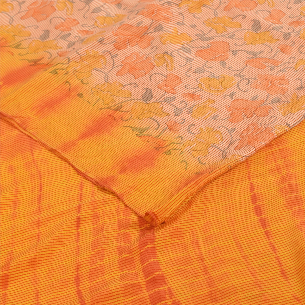 Sanskriti Vintage Sarees Pink & Orange Tie-Dye Pure Crepe Print Sari 5+yd Sustainable Fabric