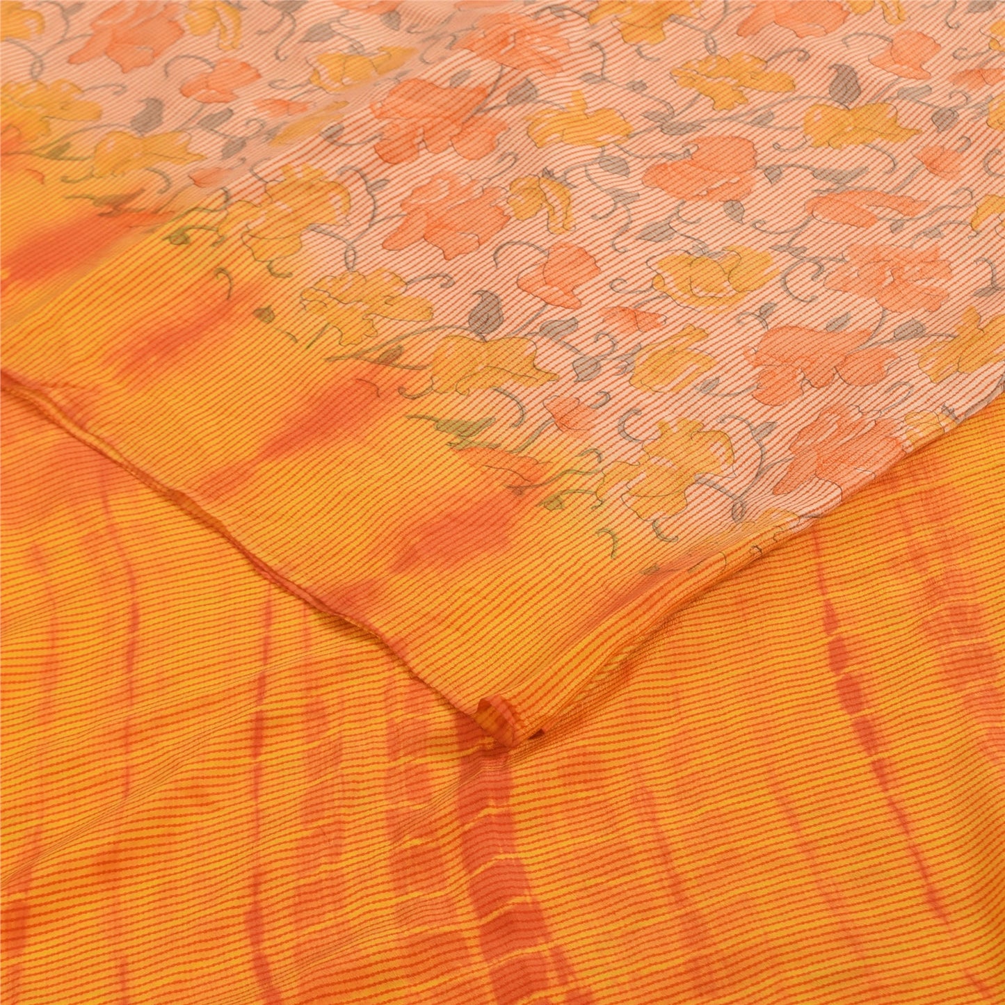 Sanskriti Vintage Sarees Pink & Orange Tie-Dye Pure Crepe Print Sari 5+yd Sustainable Fabric