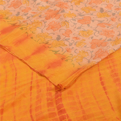Sanskriti Vintage Sarees Pink & Orange Tie-Dye Pure Crepe Print Sari 5+yd Sustainable Fabric
