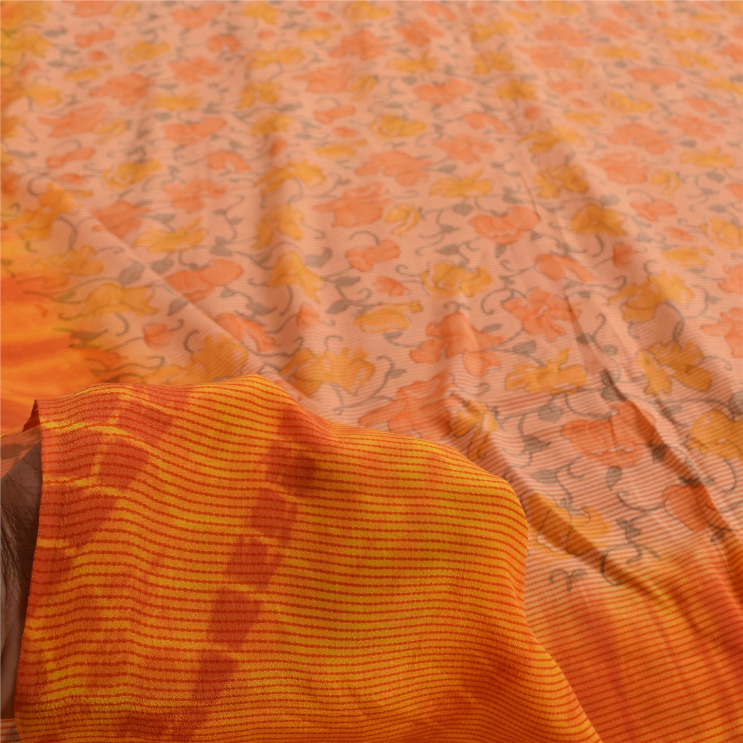 Sanskriti Vintage Sarees Pink & Orange Tie-Dye Pure Crepe Print Sari 5+yd Sustainable Fabric