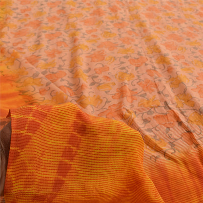 Sanskriti Vintage Sarees Pink & Orange Tie-Dye Pure Crepe Print Sari 5+yd Sustainable Fabric