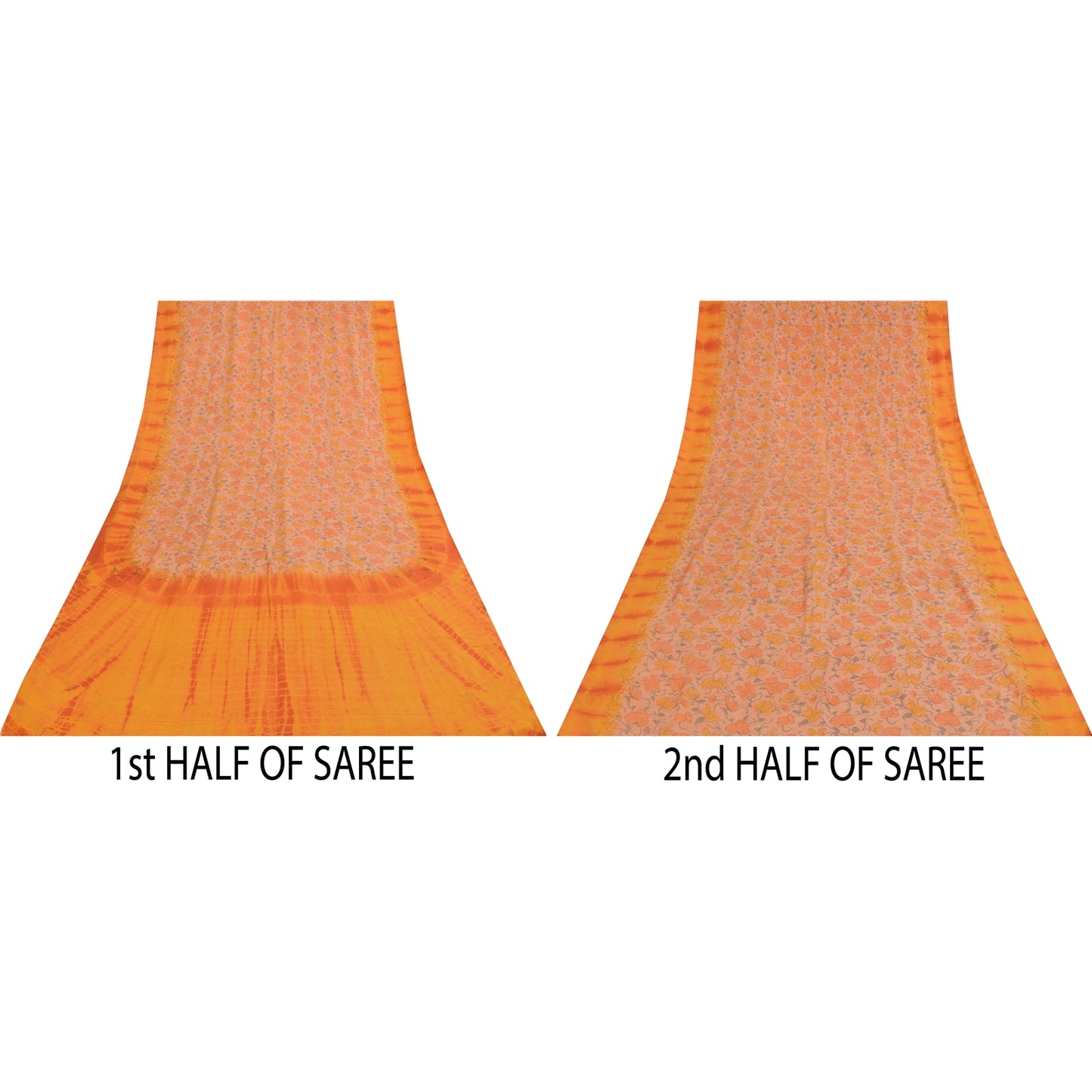 Sanskriti Vintage Sarees Pink & Orange Tie-Dye Pure Crepe Print Sari 5+yd Sustainable Fabric