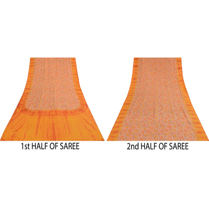 Sanskriti Vintage Sarees Pink & Orange Tie-Dye Pure Crepe Print Sari 5+yd Sustainable Fabric