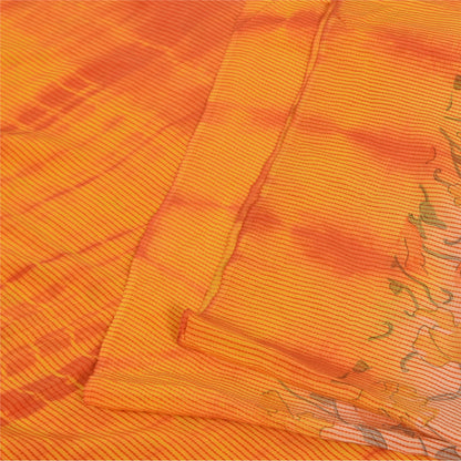 Sanskriti Vintage Sarees Pink & Orange Tie-Dye Pure Crepe Print Sari 5+yd Sustainable Fabric