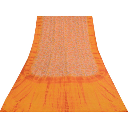 Sanskriti Vintage Sarees Pink & Orange Tie-Dye Pure Crepe Print Sari 5+yd Sustainable Fabric