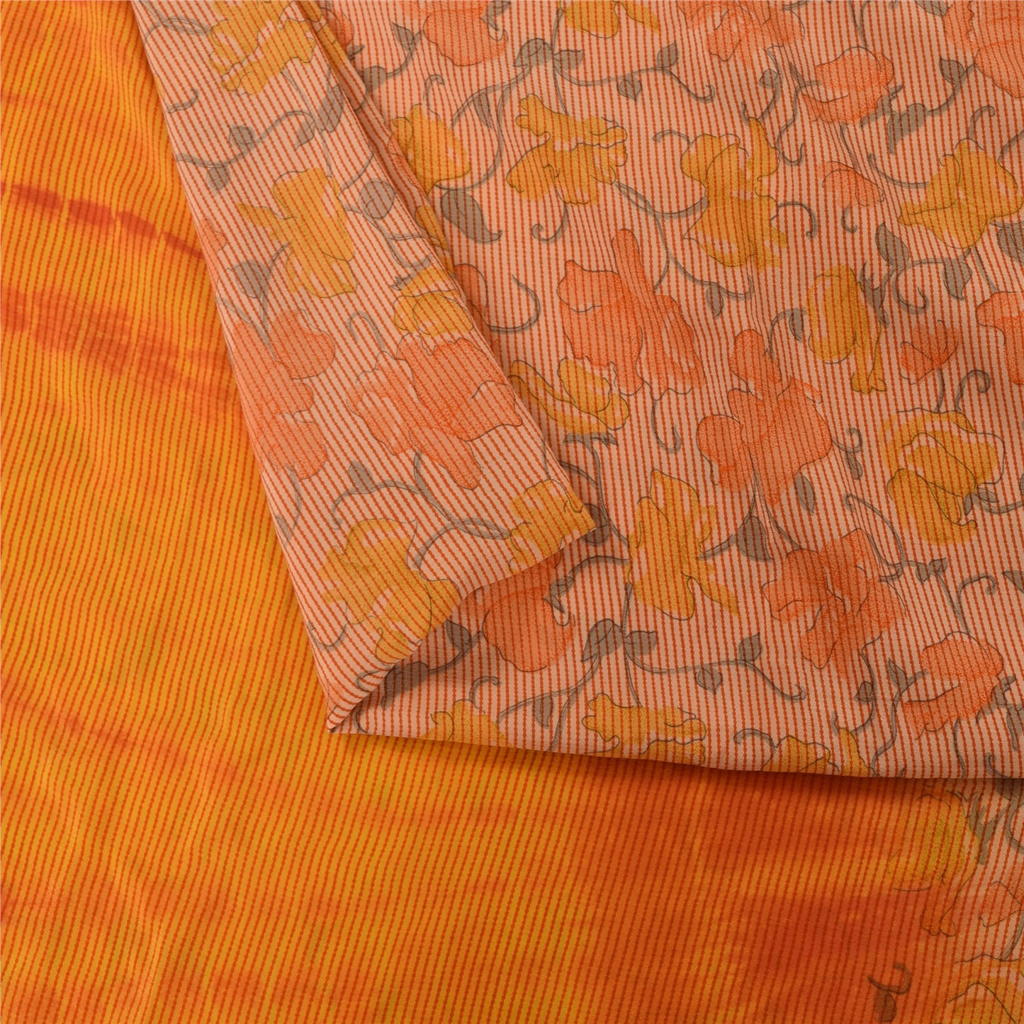 Sanskriti Vintage Sarees Pink & Orange Tie-Dye Pure Crepe Print Sari 5+yd Sustainable Fabric
