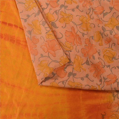 Sanskriti Vintage Sarees Pink & Orange Tie-Dye Pure Crepe Print Sari 5+yd Sustainable Fabric