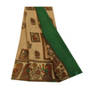 Sanskriti Vintage Sarees Cream Pure Crepe Silk Women Printed Sari 5+yd Sustainable Fabric