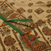 Sanskriti Vintage Sarees Cream Pure Crepe Silk Women Printed Sari 5+yd Sustainable Fabric