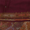 Sanskriti Vintage Sarees Purple Hand Beaded Pure Crepe Printed Sari 5+yd Sustainable Fabric