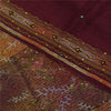 Sanskriti Vintage Sarees Purple Hand Beaded Pure Crepe Printed Sari 5+yd Sustainable Fabric