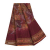 Sanskriti Vintage Sarees Purple Hand Beaded Pure Crepe Printed Sari 5+yd Sustainable Fabric