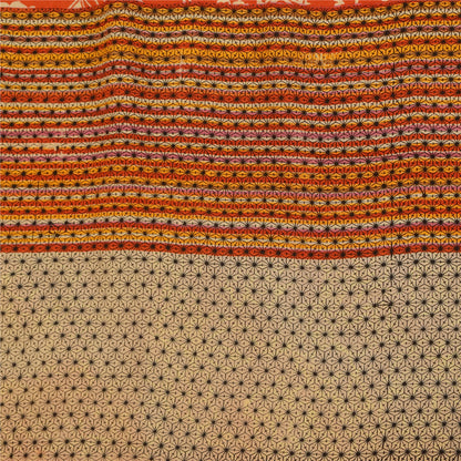 Sanskriti Vintage Sarees Orange Pure Crepe Silk Printed Sari 5+yd Craft Sustainable Fabric