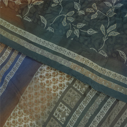 Sanskriti Vintage Sarees Multi Pure Crepe Silk Printed Sari 5+yd Craft Sustainable Fabric