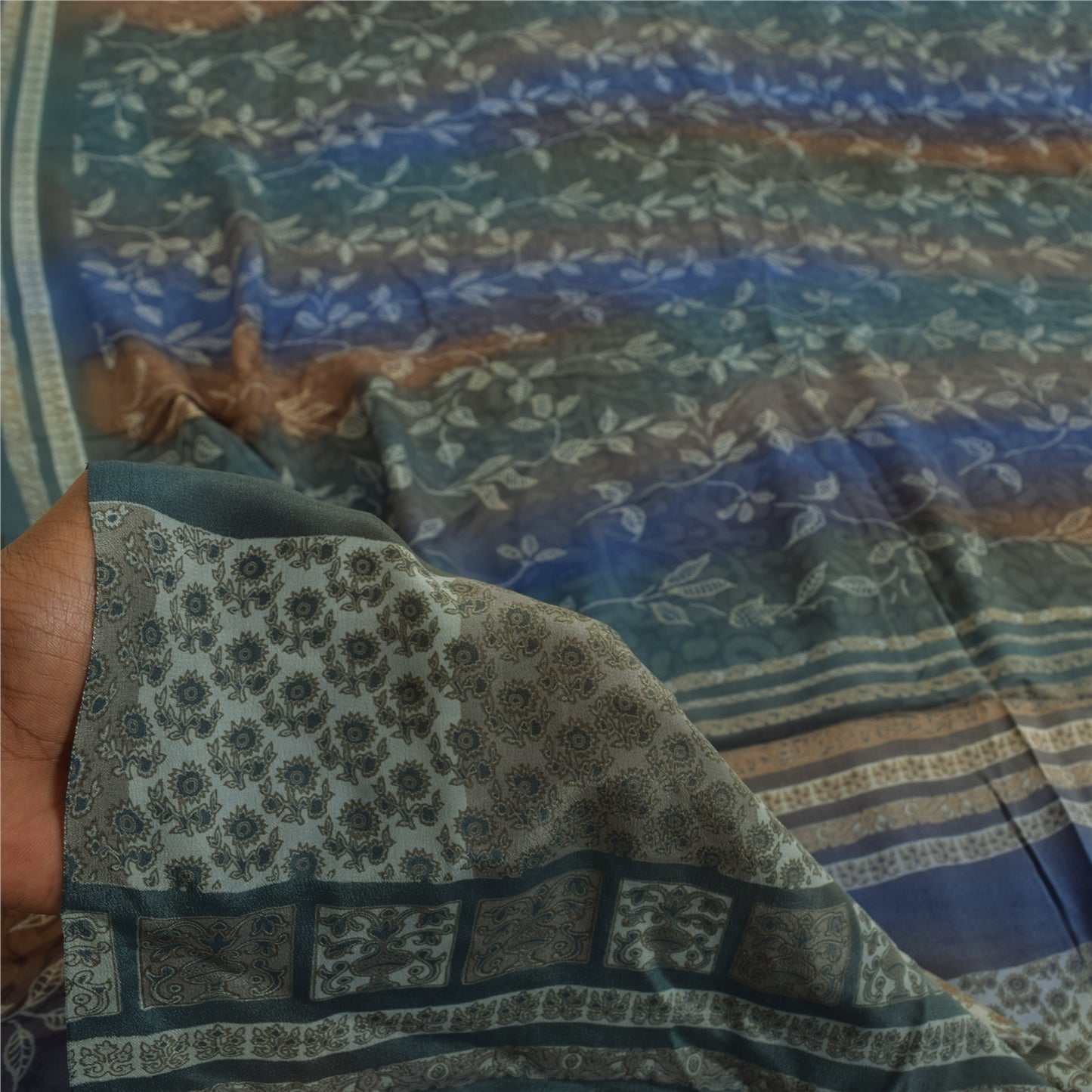 Sanskriti Vintage Sarees Multi Pure Crepe Silk Printed Sari 5+yd Craft Sustainable Fabric