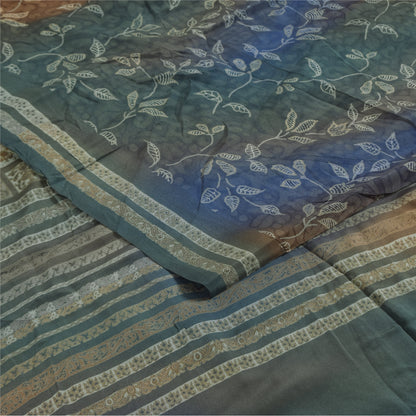 Sanskriti Vintage Sarees Multi Pure Crepe Silk Printed Sari 5+yd Craft Sustainable Fabric