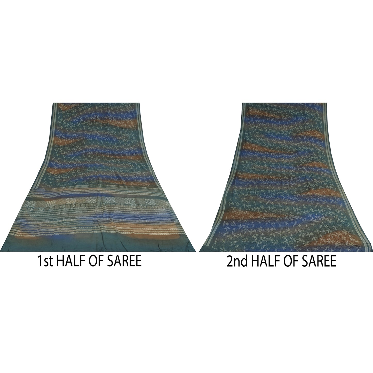 Sanskriti Vintage Sarees Multi Pure Crepe Silk Printed Sari 5+yd Craft Sustainable Fabric