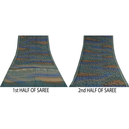 Sanskriti Vintage Sarees Multi Pure Crepe Silk Printed Sari 5+yd Craft Sustainable Fabric