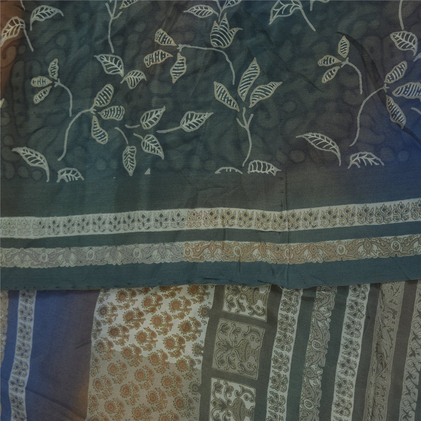 Sanskriti Vintage Sarees Multi Pure Crepe Silk Printed Sari 5+yd Craft Sustainable Fabric