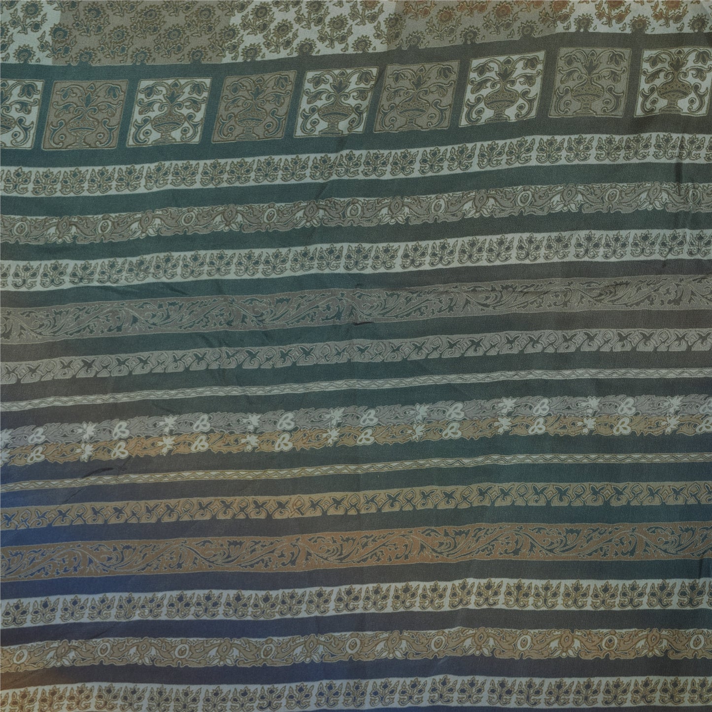 Sanskriti Vintage Sarees Multi Pure Crepe Silk Printed Sari 5+yd Craft Sustainable Fabric