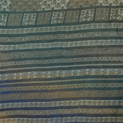 Sanskriti Vintage Sarees Multi Pure Crepe Silk Printed Sari 5+yd Craft Sustainable Fabric