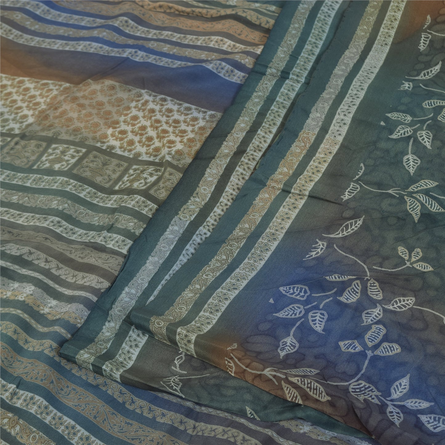 Sanskriti Vintage Sarees Multi Pure Crepe Silk Printed Sari 5+yd Craft Sustainable Fabric