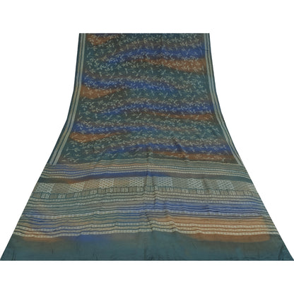 Sanskriti Vintage Sarees Multi Pure Crepe Silk Printed Sari 5+yd Craft Sustainable Fabric