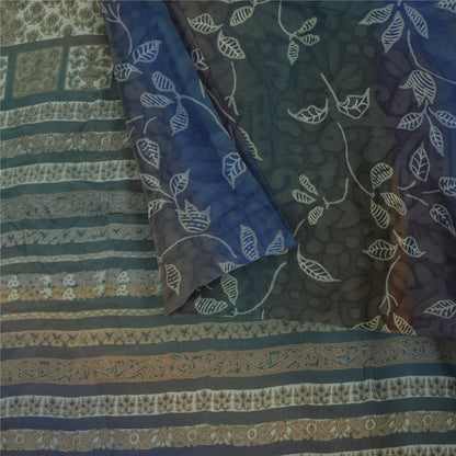 Sanskriti Vintage Sarees Multi Pure Crepe Silk Printed Sari 5+yd Craft Sustainable Fabric