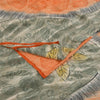 Sanskriti Vintage Sarees Orange & Gray Pure Crepe Printed Sari 5+yd Craft Fabric