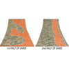Sanskriti Vintage Sarees Orange & Gray Pure Crepe Printed Sari 5+yd Craft Fabric