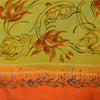 Sanskriti Vintage Sarees Orange Pure Crepe Silk Printed Sari 5+yd Craft Sustainable Fabric
