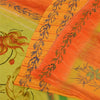 Sanskriti Vintage Sarees Orange Pure Crepe Silk Printed Sari 5+yd Craft Sustainable Fabric