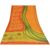Sanskriti Vintage Sarees Orange Pure Crepe Silk Printed Sari 5+yd Craft Sustainable Fabric