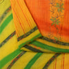 Sanskriti Vintage Sarees Orange Pure Crepe Silk Printed Sari 5+yd Craft Sustainable Fabric