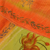 Sanskriti Vintage Sarees Orange Pure Crepe Silk Printed Sari 5+yd Craft Sustainable Fabric