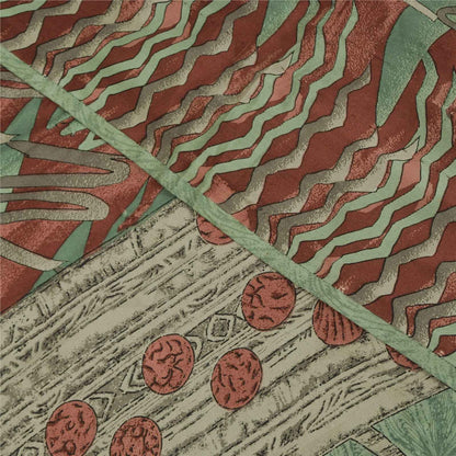 Sanskriti Vintage Sarees Green & Red Crepe Silk Printed Sari 6+yd Craft Fabric