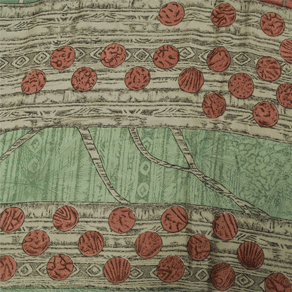 Sanskriti Vintage Sarier Grøn &amp; Rød Crepe Silke Trykt Sari 6+ yard Håndværk Bæredygtigt Stoff